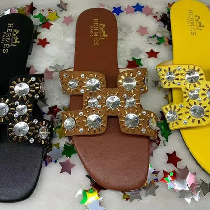 Women's Yellow Design Slide Elegant Sandals
